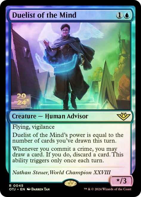 Duelist of the Mind (Prerelease) (Outlaws of Thunder Junction)\nPromo: Date Stamped\nSingle\nMagic The Gathering