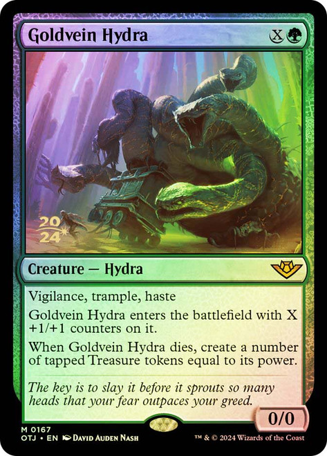 Goldvein Hydra (Prerelease) (Outlaws of Thunder Junction)\nPromo: Date Stamped\nSingle\nMagic The Gathering