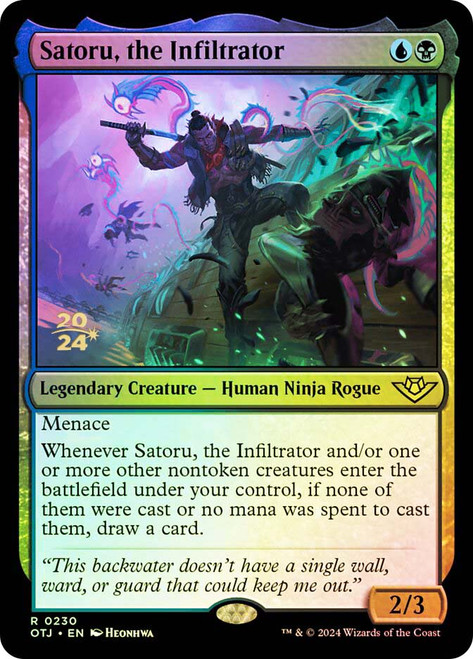 Satoru, the Infiltrator (Prerelease) (Outlaws of Thunder Junction)\nPromo: Date Stamped\nSingle\nMagic The Gathering