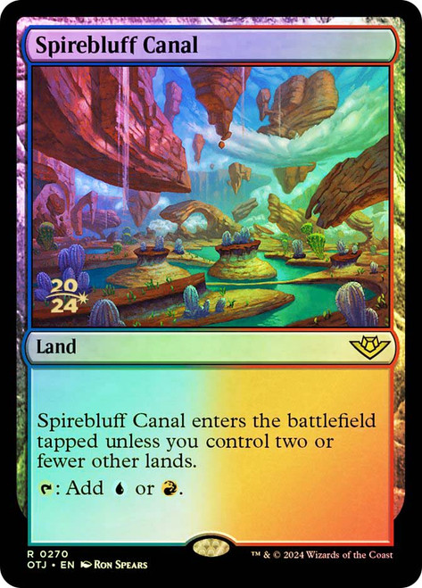 Spirebluff Canal (Prerelease) (Outlaws of Thunder Junction)\nPromo: Date Stamped\nSingle\nMagic The Gathering