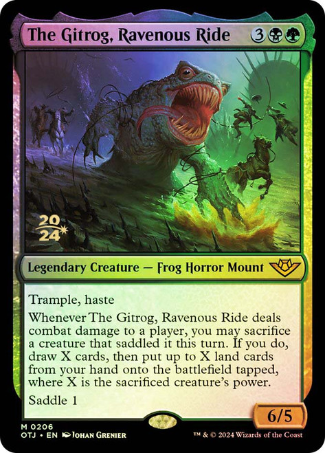 The Gitrog, Ravenous Ride (Prerelease) (Outlaws of Thunder Junction)\nPromo: Date Stamped\nSingle\nMagic The Gathering