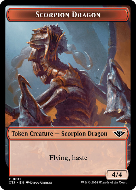{Scorpion Dragon Token}\nOutlaws of Thunder Junction\nSingle\nMagic The Gathering