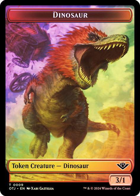 {Dinosaur Token} // {Mercenary Token}\nOutlaws of Thunder Junction\nSingle\nMagic The Gathering