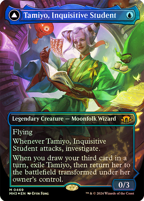 Tamiyo, Inquisitive Student // Tamiyo, Seasoned Scholar (Borderless) (Textured Foil)\nModern Horizons 3 - Alternate Foil Variants\nSingle\nMagic The Gathering