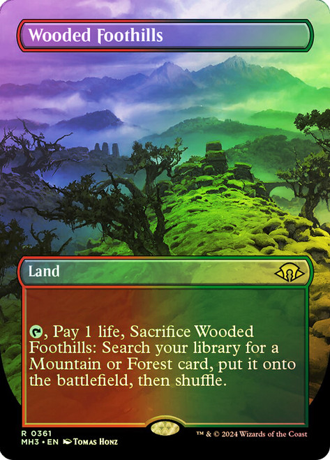 Wooded Foothills (Borderless)\nModern Horizons 3 - Variants\nSingle\nMagic The Gathering