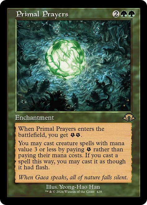 Primal Prayers (Retro Frame)\nModern Horizons 3 - Retro Frame\nSingle\nMagic The Gathering
