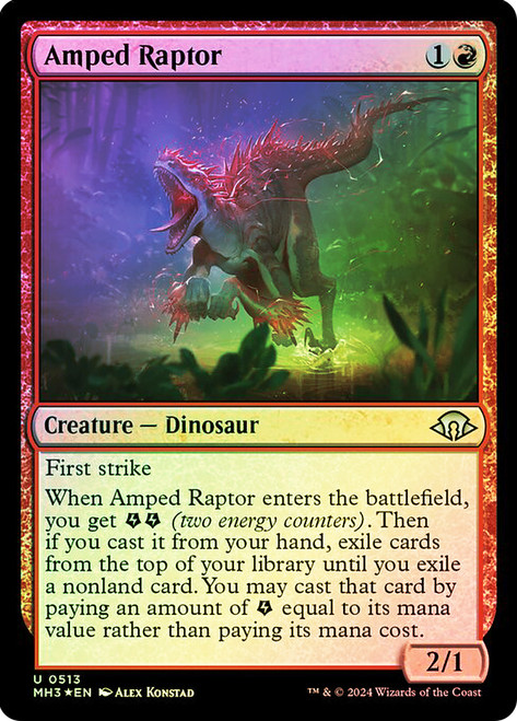 Amped Raptor (Ripple Foil)\nModern Horizons 3 - Alternate Foil\nSingle\nMagic The Gathering
