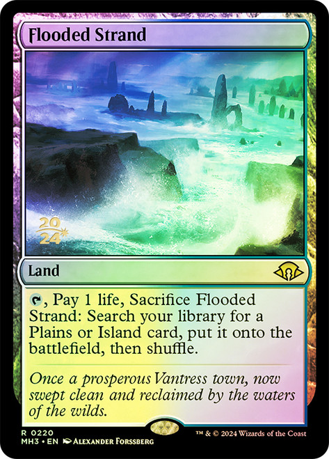 Flooded Strand (Prerelease) (Modern Horizons 3)\nPromo: Date Stamped\nSingle\nMagic The Gathering
