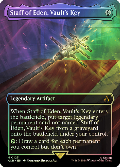 Staff of Eden, Vault's Key (Borderless)\nAssassin's Creed - Variants\nSingle\nMagic The Gathering