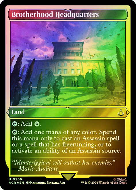 Brotherhood Headquarters (Foil Etched)\nAssassin's Creed - Alternate Foil\nSingle\nMagic The Gathering