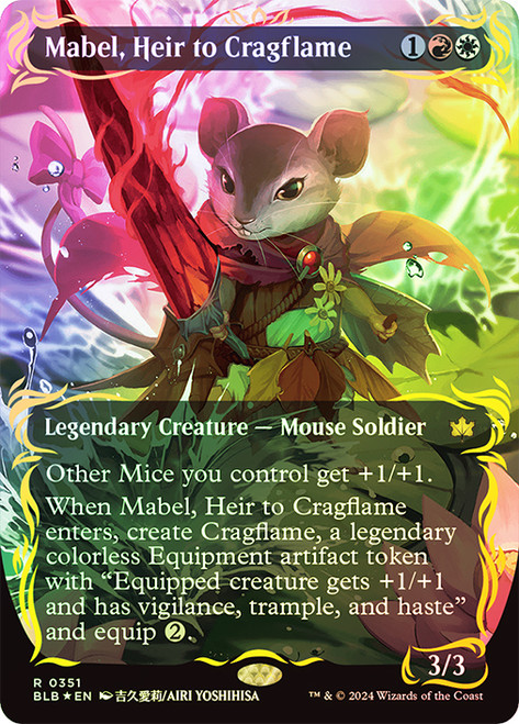 Mabel, Heir to Cragflame (Borderless) (Raised Foil)\nBloomburrow - Alternate Foil Variants\nSingle\nMagic The Gathering