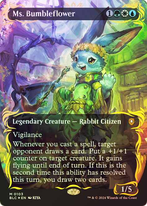 Ms. Bumbleflower (Borderless) (Raised Foil)\nBloomburrow Commander - Alternate Foil\nSingle\nMagic The Gathering
