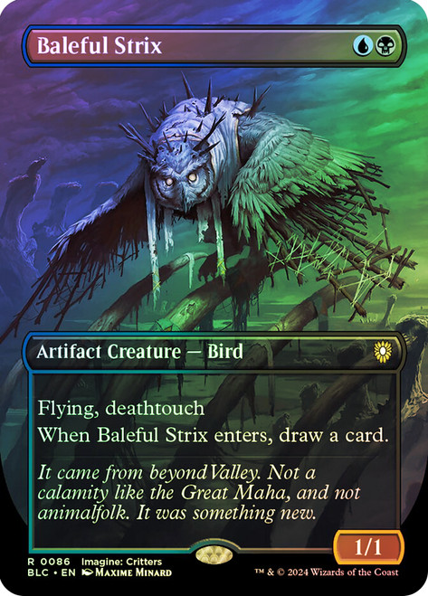 Baleful Strix (Borderless)\nBloomburrow Commander - Variants\nSingle\nMagic The Gathering