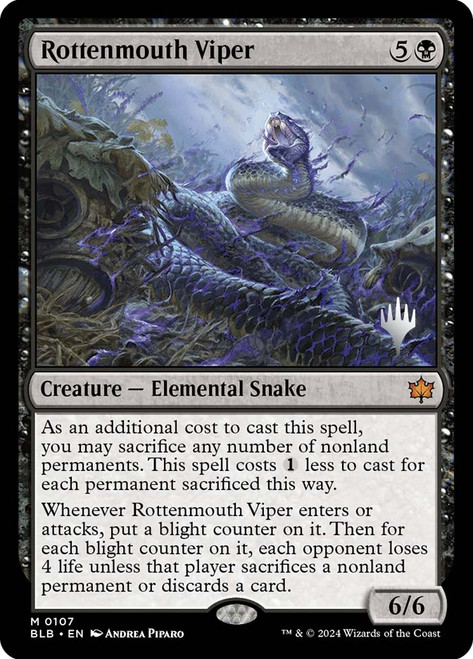 Rottenmouth Viper (Promo Pack) (Bloomburrow)\nPromo: Planeswalker Stamped\nSingle\nMagic The Gathering