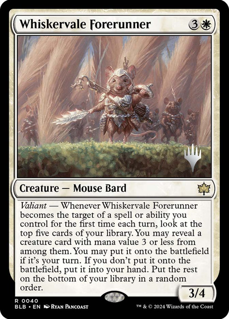 Whiskervale Forerunner (Promo Pack) (Bloomburrow)\nPromo: Planeswalker Stamped\nSingle\nMagic The Gathering