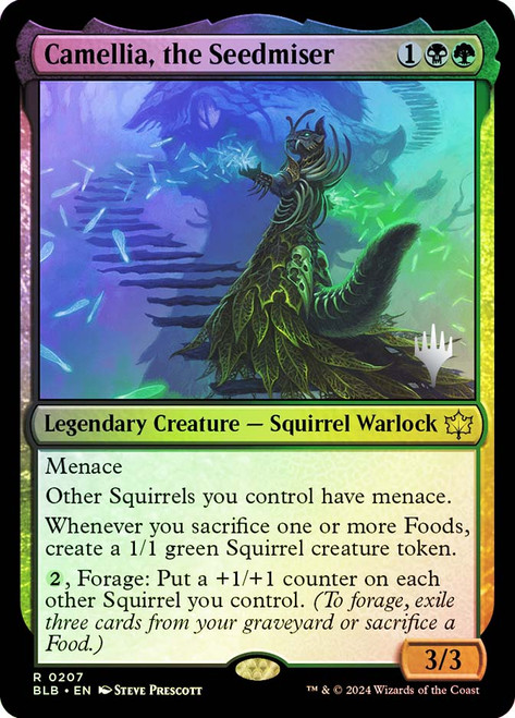 Camellia, the Seedmiser (Promo Pack) (Bloomburrow)\nPromo: Planeswalker Stamped\nSingle\nMagic The Gathering