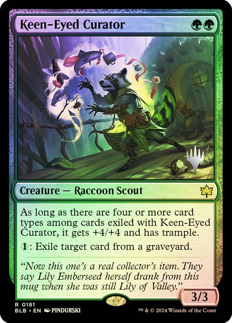 Keen-Eyed Curator (Promo Pack) (Bloomburrow)\nPromo: Planeswalker Stamped\nSingle\nMagic The Gathering