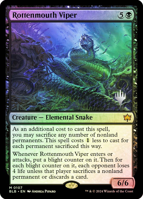 Rottenmouth Viper (Promo Pack) (Bloomburrow)\nPromo: Planeswalker Stamped\nSingle\nMagic The Gathering