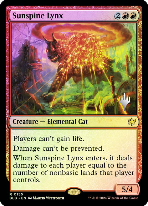 Sunspine Lynx (Promo Pack) (Bloomburrow)\nPromo: Planeswalker Stamped\nSingle\nMagic The Gathering