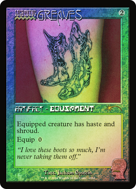 Lightning Greaves (#1662)
Secret Lair Drop
Single
Magic: The Gathering