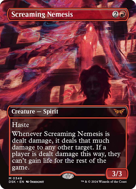 Screaming Nemesis (Borderless)\nDuskmourn: House of Horror - Variants\nSingle\nMagic The Gathering