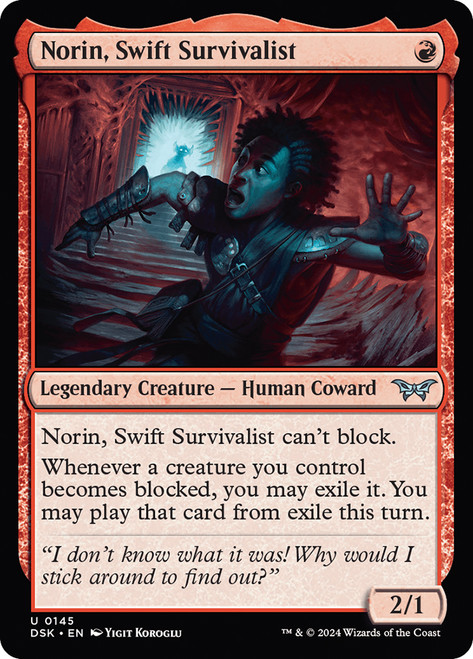 Norin, Swift Survivalist (#145)\nDuskmourn: House of Horror\nSingle\nMagic The Gathering