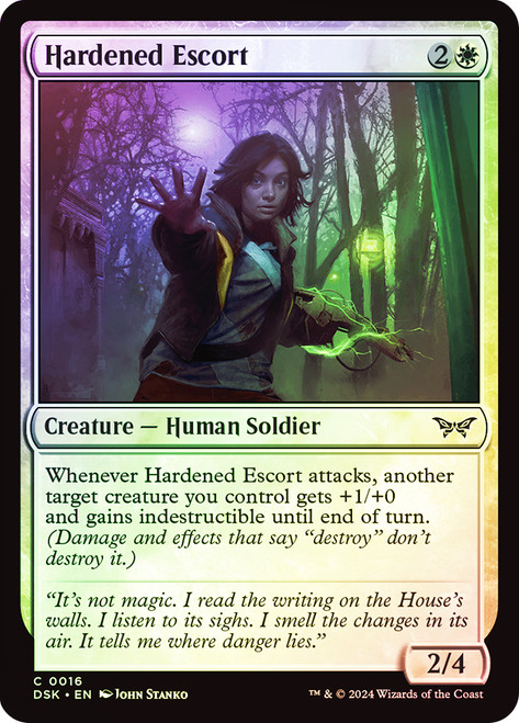 Hardened Escort\nDuskmourn: House of Horror\nSingle\nMagic The Gathering
