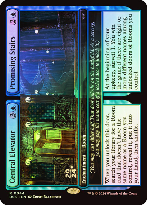Central Elevator // Promising Stairs (Prerelease) (Duskmourn: House of Horror)\nPromo: Date Stamped\nSingle\nMagic The Gathering
