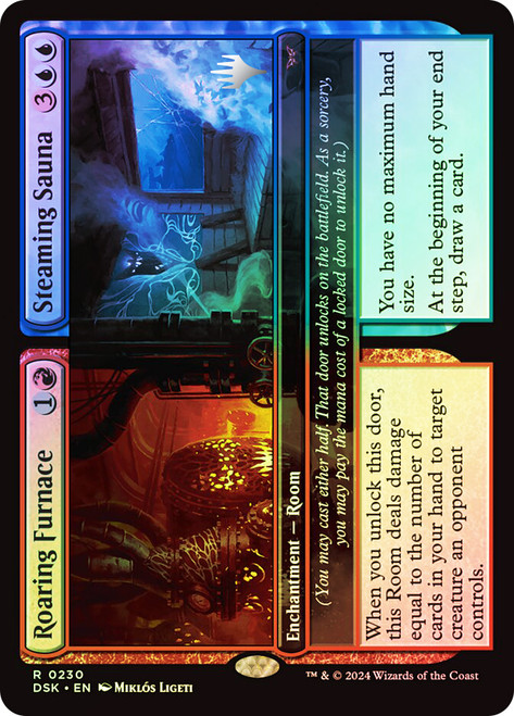 Roaring Furnace // Steaming Sauna (Promo Pack) (Duskmourn: House of Horror)\nPromo: Planeswalker Stamped\nSingle\nMagic The Gathering