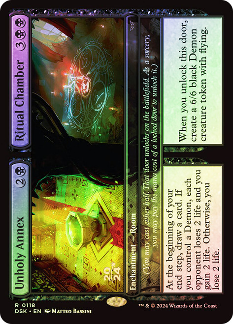 Unholy Annex // Ritual Chamber (Prerelease) (Duskmourn: House of Horror)\nPromo: Date Stamped\nSingle\nMagic The Gathering
