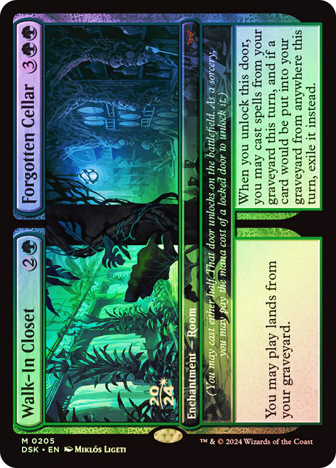 Walk-In Closet // Forgotten Cellar (Prerelease) (Duskmourn: House of Horror)\nPromo: Date Stamped\nSingle\nMagic The Gathering