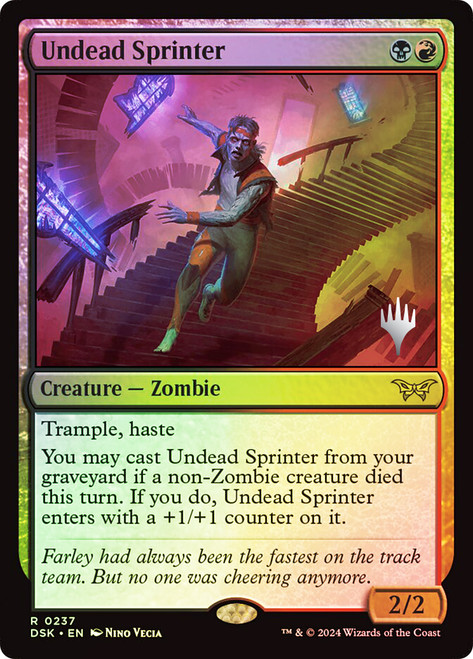 Undead Sprinter (Promo Pack) (Duskmourn: House of Horror)\nPromo: Planeswalker Stamped\nSingle\nMagic The Gathering