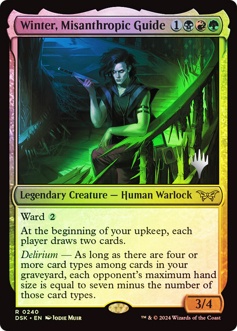 Winter, Misanthropic Guide (Promo Pack) (Duskmourn: House of Horror)\nPromo: Planeswalker Stamped\nSingle\nMagic The Gathering