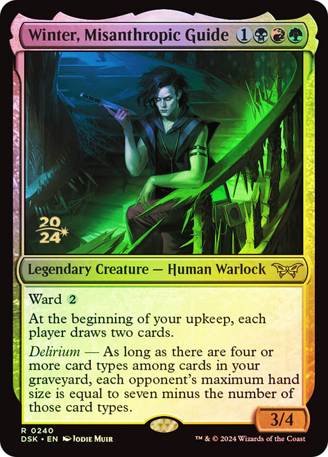 Winter, Misanthropic Guide (Prerelease) (Duskmourn: House of Horror)\nPromo: Date Stamped\nSingle\nMagic The Gathering
