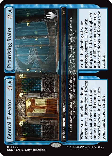 Central Elevator // Promising Stairs (Promo Pack) (Duskmourn: House of Horror)\nPromo: Planeswalker Stamped\nSingle\nMagic The Gathering
