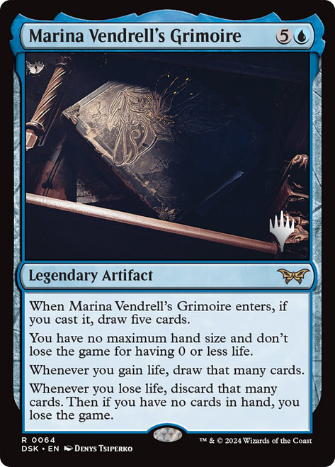 Marina Vendrell's Grimoire (Promo Pack) (Duskmourn: House of Horror)\nPromo: Planeswalker Stamped\nSingle\nMagic The Gathering