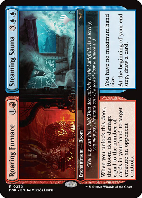 Roaring Furnace // Steaming Sauna (Promo Pack) (Duskmourn: House of Horror)\nPromo: Planeswalker Stamped\nSingle\nMagic The Gathering