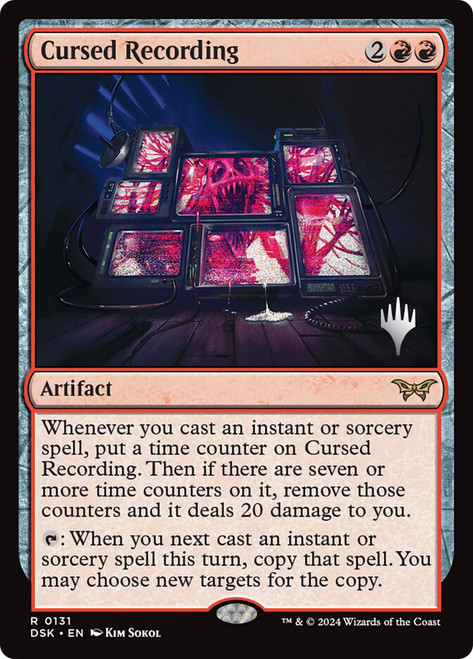 Cursed Recording (Promo Pack) (Duskmourn: House of Horror)\nPromo: Planeswalker Stamped\nSingle\nMagic The Gathering