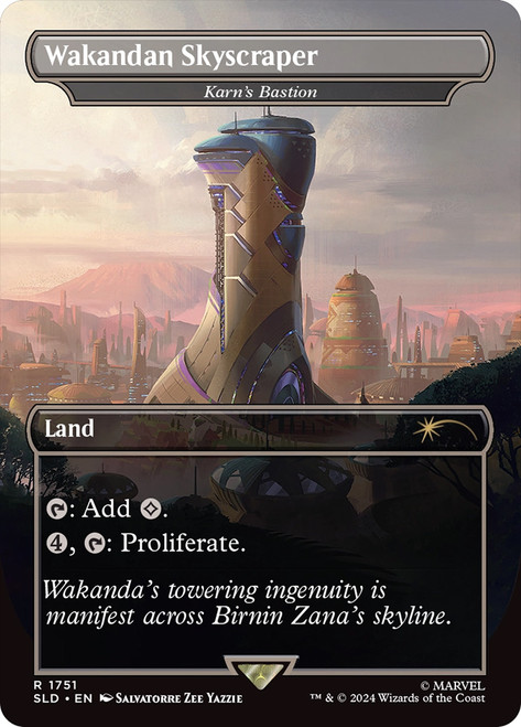 Karn's Bastion (Wakandan Skyscraper) (Marvel) (Secret Lair) (Borderless)\nPromo: General\nSingle\nMagic The Gathering