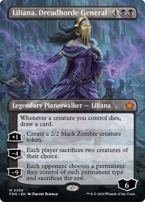 Liliana, Dreadhorde General (Borderless)\nFoundations - Variants\nSingle\nMagic The Gathering