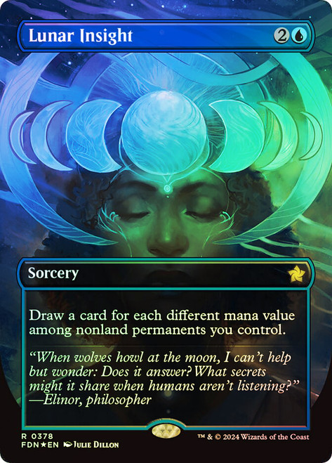 Lunar Insight (Borderless) (Mana Foil)\nFoundations - Alternate Foil Variants\nSingle\nMagic The Gathering