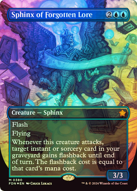 Sphinx of Forgotten Lore (Borderless) (Mana Foil)\nFoundations - Alternate Foil Variants\nSingle\nMagic The Gathering