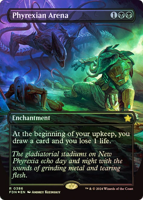 Phyrexian Arena (Borderless) (Mana Foil)\nFoundations - Alternate Foil Variants\nSingle\nMagic The Gathering