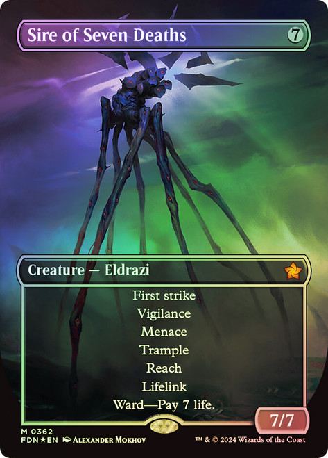 Sire of Seven Deaths (Borderless) (Mana Foil)\nFoundations - Alternate Foil Variants\nSingle\nMagic The Gathering