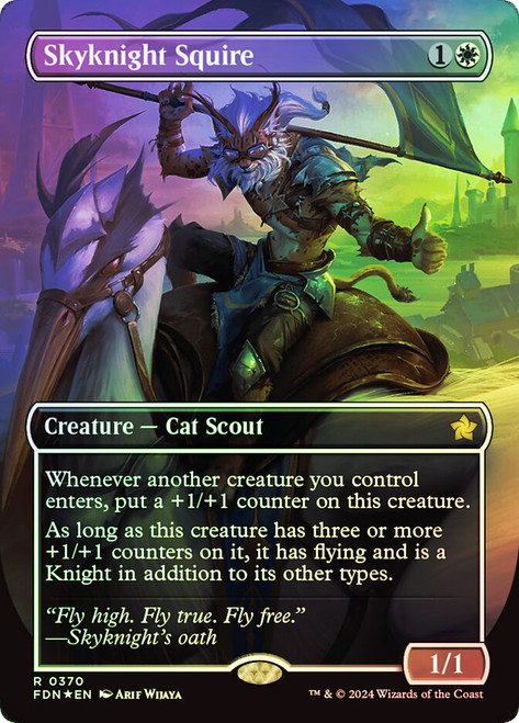Skyknight Squire (Borderless) (Mana Foil)\nFoundations - Alternate Foil Variants\nSingle\nMagic The Gathering