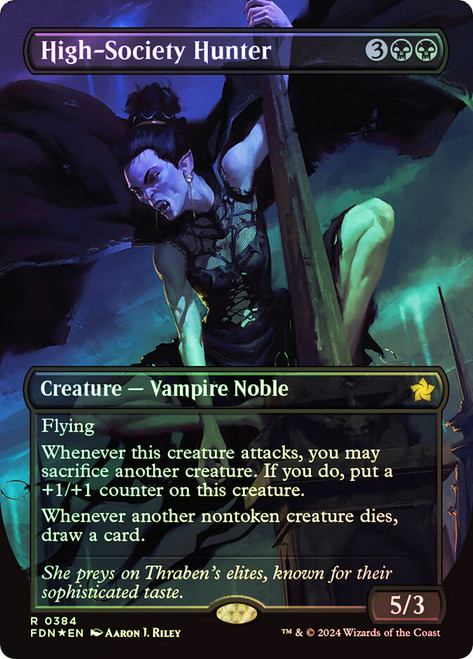 High-Society Hunter (Borderless) (Mana Foil)\nFoundations - Alternate Foil Variants\nSingle\nMagic The Gathering