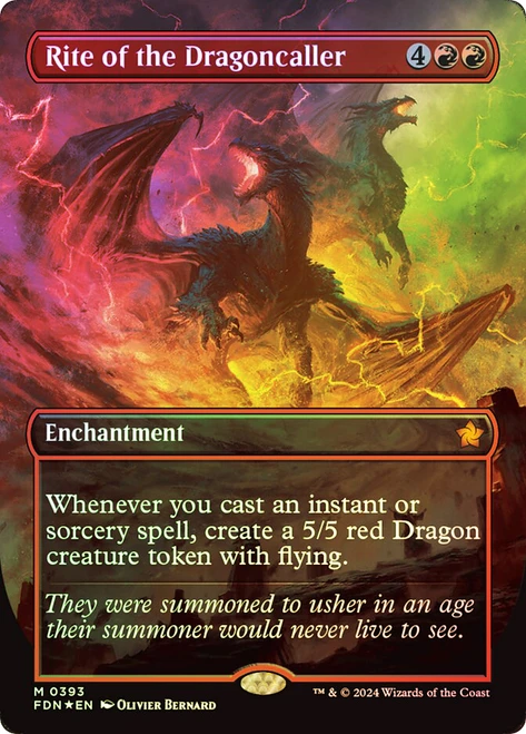 Rite of the Dragoncaller (Borderless) (Mana Foil)\nFoundations - Alternate Foil Variants\nSingle\nMagic The Gathering