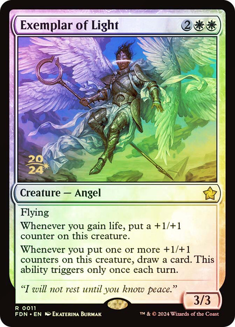 Exemplar of Light (Prerelease) (Foundations)\nPromo: Date Stamped\nSingle\nMagic The Gathering