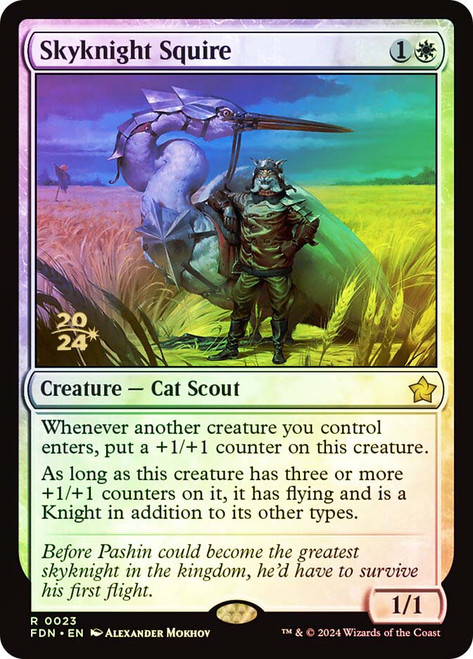 Skyknight Squire (Prerelease) (Foundations)\nPromo: Date Stamped\nSingle\nMagic The Gathering