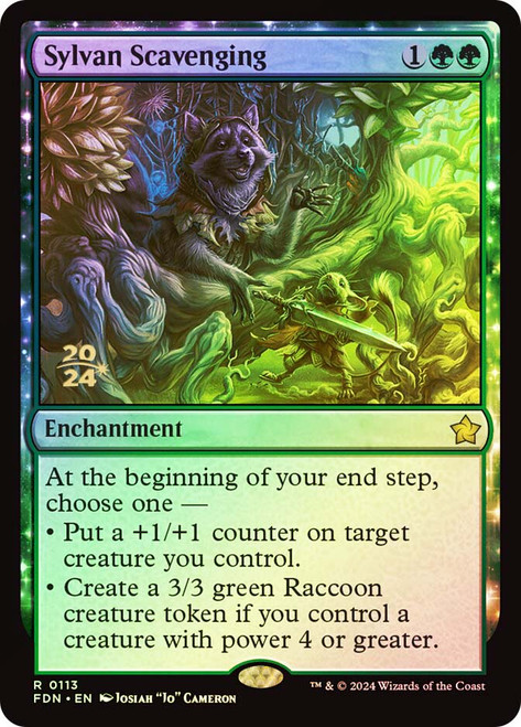 Sylvan Scavenging (Prerelease) (Foundations)\nPromo: Date Stamped\nSingle\nMagic The Gathering